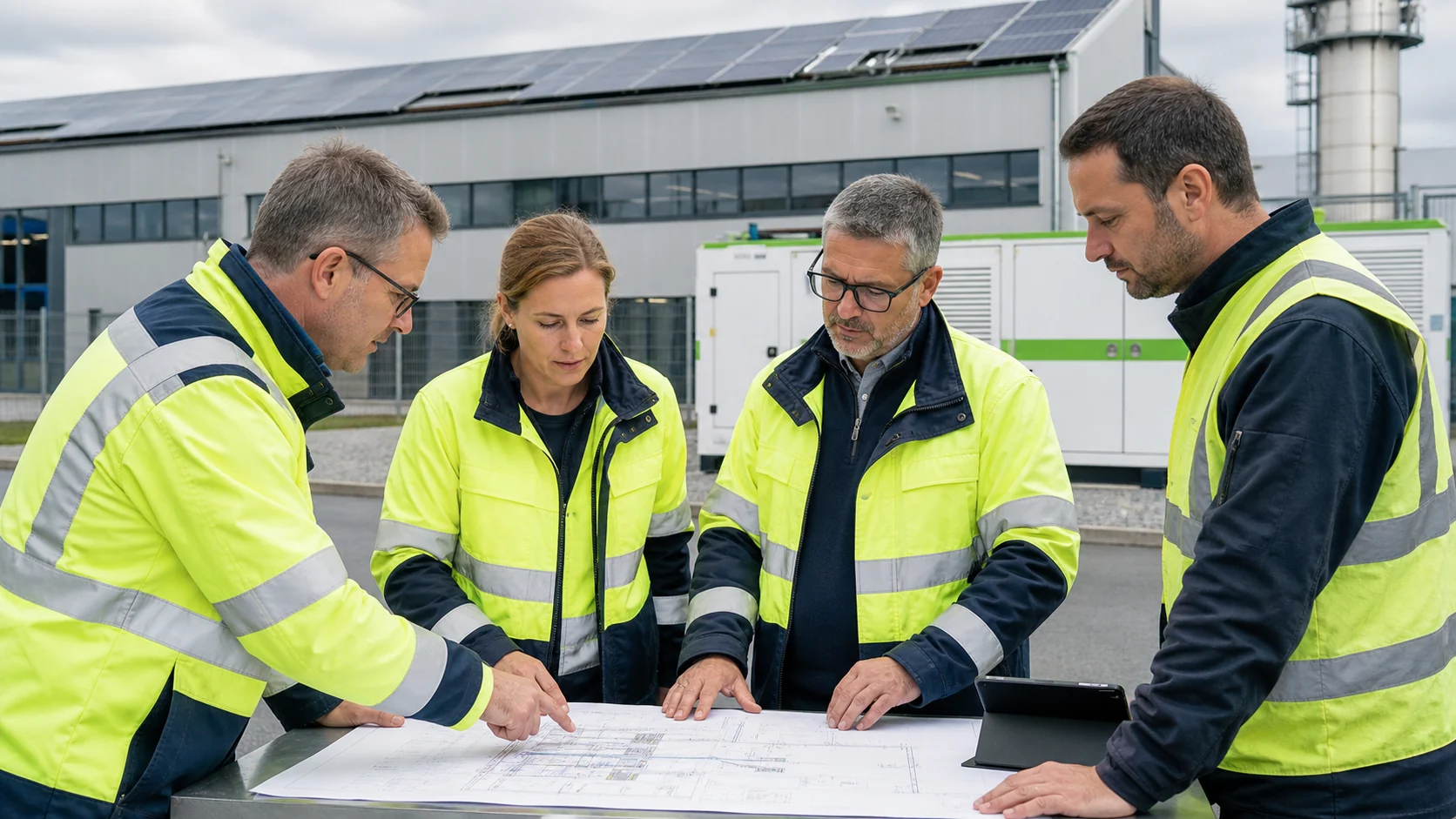 Ingenieurteam bei der Planung eines industriellen Energiestandorts